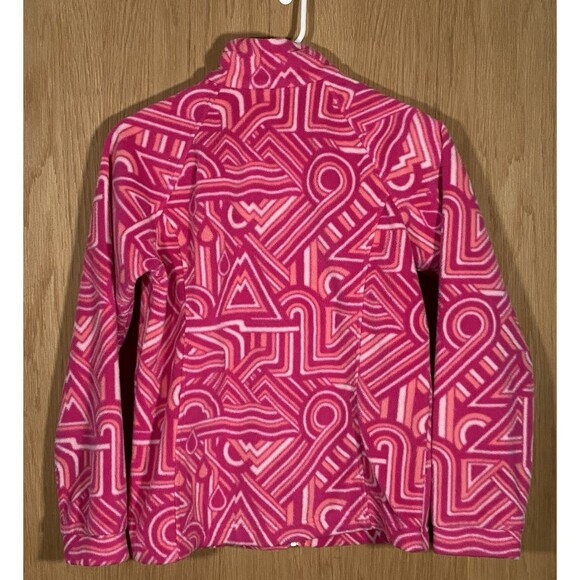 Columbia Girls Sz Lg Pink Zip Up Fleece Jacket Abstract Vibrant Geometric Hiking - Picture 2 of 8